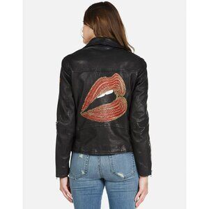 Y-4. Lauren Moshi Posey Gold Chain Lip Leather Jacket Black Small